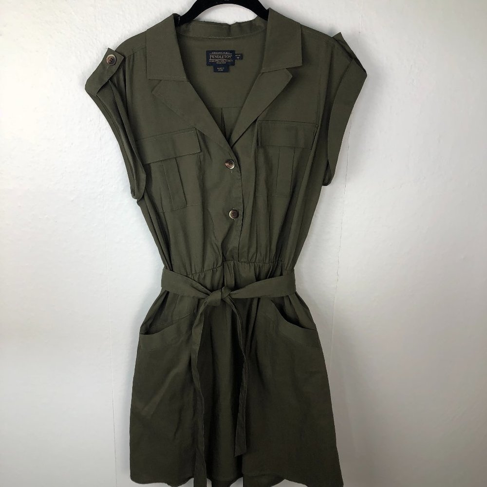 Pendleton Utility Roll Cap Short Sleeve Dress - Olive Green